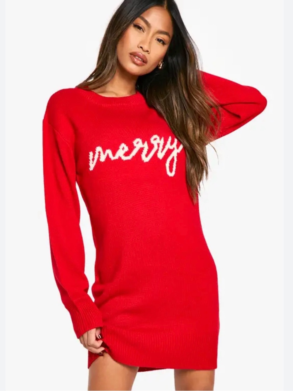 CeCe NWT Christmas Dress Sweater Sz L Red Merry Graphic Holiday